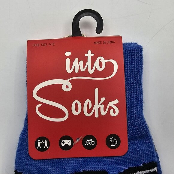 IntoSocks Novelty Christmas Socks Santa Leg in Shark Mouth Blue Mens Size 7-12 - Picture 6 of 6